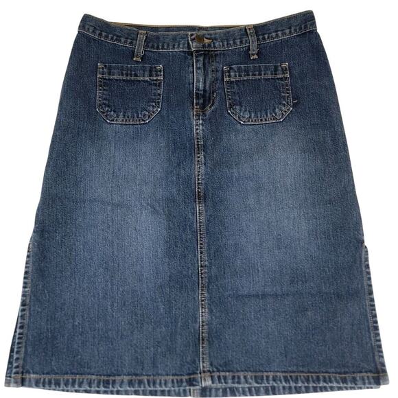 Vtg Y2K 90's Abercrombie & Fitch Midi Slit Hem Denim Skirt Womens 8 Retro USA - Picture 8 of 11